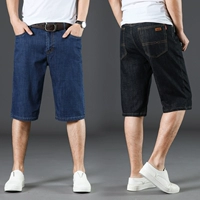 Căng mùa hè phần mỏng người đàn ông trung niên của denim cắt quần 7 điểm lỏng cao eo quần sâu trong siêu mỏng kích thước lớn quần áo nam mùa hè