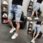 Mùa hè quần nam nam thương hiệu quần jeans lỗ nam phiên bản Hàn Quốc của quần lưới tự canh đỏ quần short nam xu hướng năm quần nam quần - Quần jean
