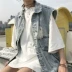 Vest nữ mùa xuân và mùa hè Hàn Quốc phiên bản mới lỗ lớn để làm cũ nguyên lỏng denim tay áo khoác sinh viên áo khoác vest áo khoác dài nữ Áo vest