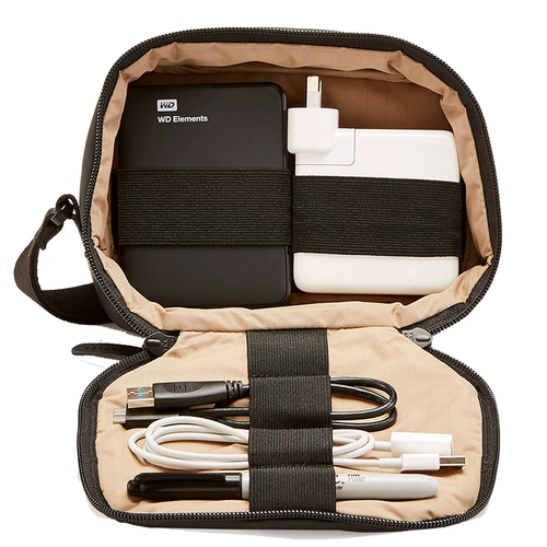 Черный шнур питания для путешествий, маленький водонепроницаемый зарядный кабель, сумка-органайзер