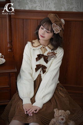 taobao agent Genuine velvet knitted cardigan with bow, Lolita style, with little bears