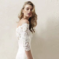 Dresses Women Wedding Party Beaded Lace Appliques Long Sleev