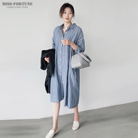 Осенняя длинная рубашка для беременных, 2019, средней длины, свободный крой, в корейском стиле