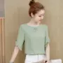 Mùa xuân 2018 mới của phụ nữ Hàn Quốc ren đáy áo sơ mi nhỏ hoang dã mùa hè áo thun ngắn tay voan hàng đầu áo kiểu nữ công sở