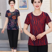 Mùa hè trung niên mẹ của phụ nữ phù hợp với 2 piece phù hợp với ngắn tay T-Shirt 7 quần trung niên casual loose phù hợp với phụ nữ