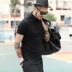 Váy hè đặc biệt street style lưng thêu nam slim polo áo sơ mi đen ve áo ngắn tay áo thun PL-49