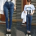 Mùa thu Hàn Quốc cao eo feet chín điểm jeans nữ Slim mỏng lỗ căng bút chì quần dài sinh viên Quần jean