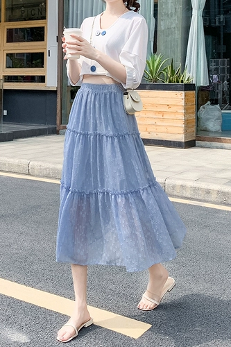 Весенняя летняя шифоновая приталенная длинная ретро юбка, высокая талия, А-силуэт, в стиле «Мори»