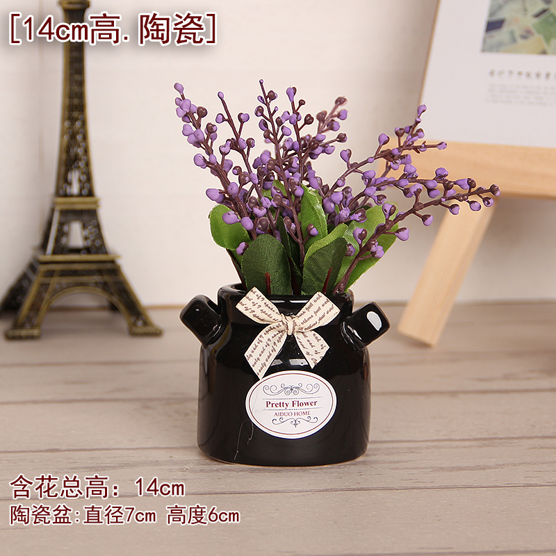Black bottle & Purple Acacia beanshop office Showcase decorate simulation Potted plants Small ornament Green plants artificial flower Botany a living room simulation flowers and plants