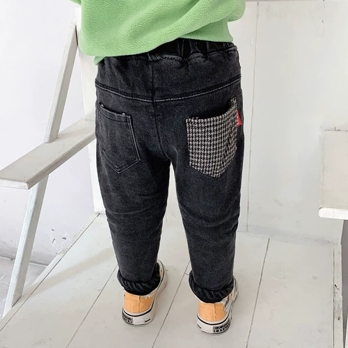 Пуховик, флисовые детские джинсы с начесом для мальчиков, демисезонные штаны, 2019, в западном стиле