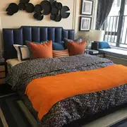 Giường da Giường da đơn giản hiện đại Mỹ nhẹ sang trọng Giường Hồng Kông phong cách net đỏ giường đôi lưu trữ rắn gỗ da nghệ thuật giường - Giường