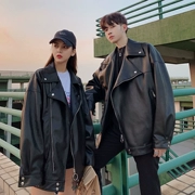 Cặp đôi 2019 mùa thu mới oversize da xe máy nữ sinh viên Hàn Quốc xu hướng áo khoác lửng - Quần áo da