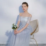 Демисезонное длинное платье подружки невесты, в корейском стиле, открытые плечи, длина макси