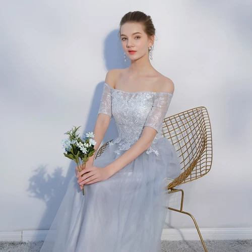 Демисезонное длинное платье подружки невесты, в корейском стиле, открытые плечи, длина макси