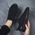 Mùa hè thoáng khí Giày đen Hàn Quốc cho nam tất cả màu đen Giày vải thông thường Giày nam màu đen thuần công sở - Plimsolls