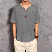 Trung quốc phong cách linen ngắn tay đồ ngủ nam Nhật Bản cotton và linen t-shirt lỏng kích thước lớn đáy áo từ bi đơn giản quần áo các kiểu đồ bộ đẹp