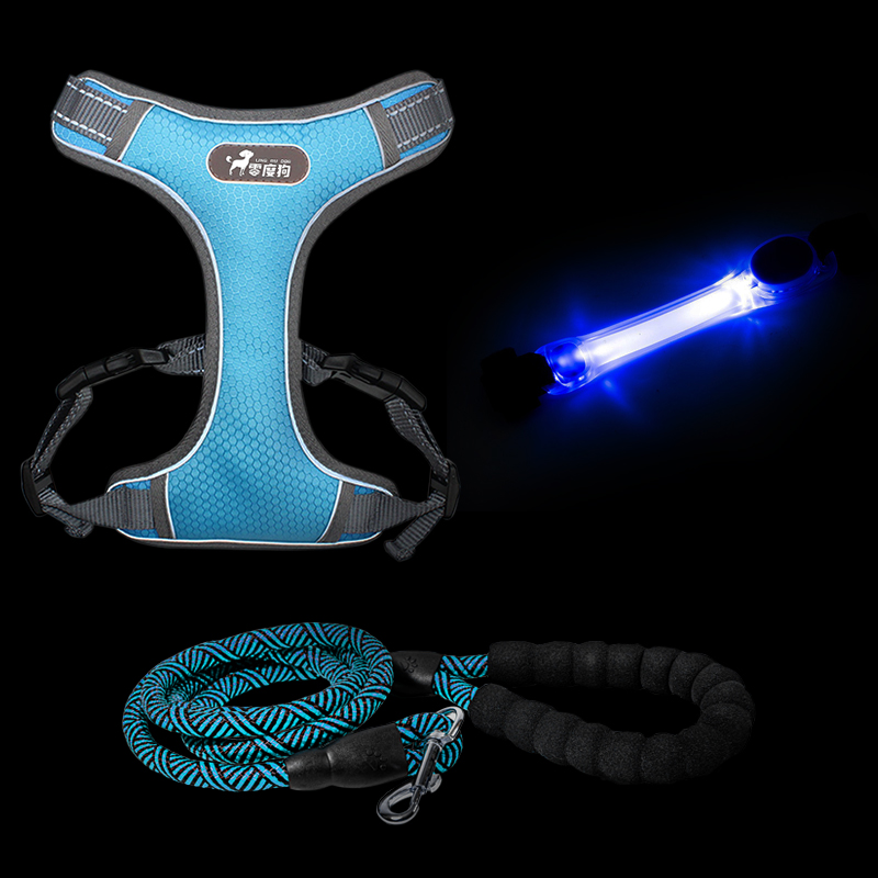 Blue Chest Back + Traction Rope + Luminous BandageDog Traction rope Large dog Golden hair Labrador Samoye articles Vest style Dog walking chain Adult dog Chest strap
