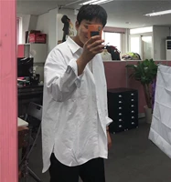 Dongdaemun Quần áo nam Hàn Quốc mua hip hop bên hông mở kích thước lớn Phiên bản Hàn Quốc của show áo sơ mi dài tay áo sơ mi - Áo áo dài tay phồng