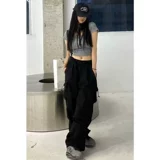 Tide, ретро весенние летние штаны подходит для мужчин и женщин, повседневные брюки, в американском стиле, свободный прямой крой, оверсайз