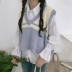 Mùa xuân và mùa hè Hàn Quốc lỏng ulzzang đan áo sơ mi sinh viên + áo len ngắn tay áo vest phù hợp với nữ