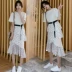 Shen Yidu Mùa hè năm 2021 Váy dài trung niên mới của phụ nữ Mùa hè ngắn tay Áo ren mỏng 19882 - Váy dài Váy dài