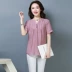 Shen Yidu Xuân / Hè 2021 thời trang mùa hè mới của phụ nữ áo thun cotton và vải lanh kết hợp hàng đầu 8213 - Áo sơ mi