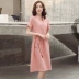 Deep Yidu 2019 hè mới dành cho nữ mùa hè mid-length váy ngắn tay áo ren cotton 831 - Váy dài