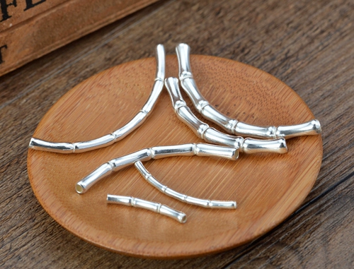 Материал с аксессуарами ручной работы с бусинами, глянцевая бамбуковая изогнутая трубка, браслет, аксессуар, «сделай сам», серебро 925 пробы