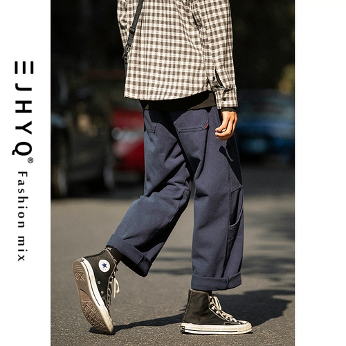 Брендовые спортивные штаны, осенние, свободный прямой крой, на шнурках