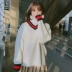 Hàn quốc phiên bản của mùa thu và mùa đông 2018 new hoang dã v cổ hit màu lỏng hải quân áo len nữ dài tay áo đan sinh viên áo sơ mi đồ mặc nhà Áo len