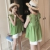 Phụ nữ mang thai t-shirt mùa hè Hàn Quốc phiên bản của không tay dễ thương bột phụ nữ mang thai búp bê thời trang phụ nữ mang thai áo ngắn hai mảnh phù hợp với Áo thai sản