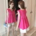 Phụ nữ mang thai t-shirt mùa hè Hàn Quốc phiên bản của không tay dễ thương bột phụ nữ mang thai búp bê thời trang phụ nữ mang thai áo ngắn hai mảnh phù hợp với