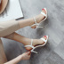 Word khóa màu nude sandal cao gót cao gót nữ 2019 hè mới lưới đỏ với hở ngón đen 5cm mã nhỏ giày sandal nữ Sandal