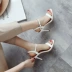 Word khóa màu nude sandal cao gót cao gót nữ 2019 hè mới lưới đỏ với hở ngón đen 5cm mã nhỏ