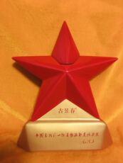 Пузырь бутылки 陶瓷酒瓶收藏9166酒柜展示抗美援朝红五星纪念原装高25 宽21