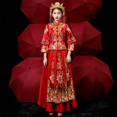 Демисезонное свадебное платье, классический традиционный свадебный наряд Сюхэ для невесты, китайский стиль, дракон и феникс