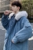 Áo khoác bông cổ lông lớn của nam giới thương hiệu trong phong cách Hong Kong lỏng lẻo Phiên bản Hàn Quốc xu hướng áo khoác dày mùa đông xuống áo khoác bông Áo khoác