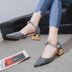 2018 mùa xuân mới chỉ cao gót giày phụ nữ kẻ sọc vải rỗng từ khóa dày với phụ nữ đôi giày dép chuyên nghiệp giày Sandal