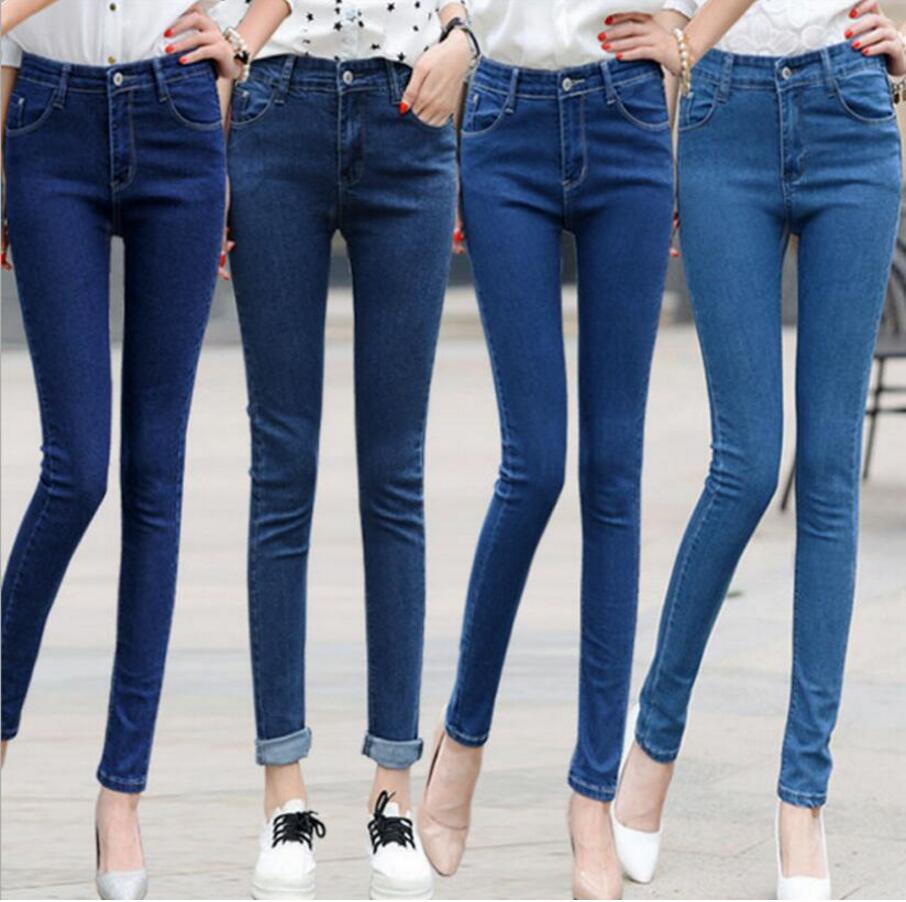 Bán buôn gian hàng cung cấp mùa xuân Hàn Quốc phụ nữ quần jean thời trang kích thước lớn phụ nữ denim quần chân quần chợ đêm