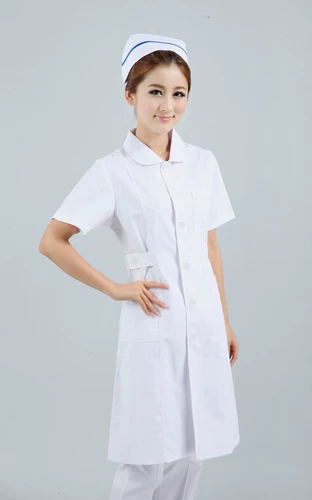 Розовая хлопковая униформа медсестры, зимний лонгслив, летняя одежда, белый халат, комбинезон, круглый воротник