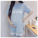Cộng với phân bón XL chất béo mm phụ nữ mang thai phù hợp với mùa hè Hàn Quốc phiên bản của lỏng T-Shirt ăn mặc dạ dày lift quần hai bộ 200 kg Áo thai sản