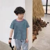 Quần áo bé trai Áo thun ngắn tay cotton mùa hè 2019 mới mùa hè Hàn Quốc áo trẻ em sọc nửa tay áo - Áo thun