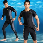 Quần áo bơi nam mới chia tay áo chống nắng màu đen áo bơi tay ngắn tay bơi năm điểm quần bơi tay dài phù hợp với quần bơi - Nam bơi đầm
