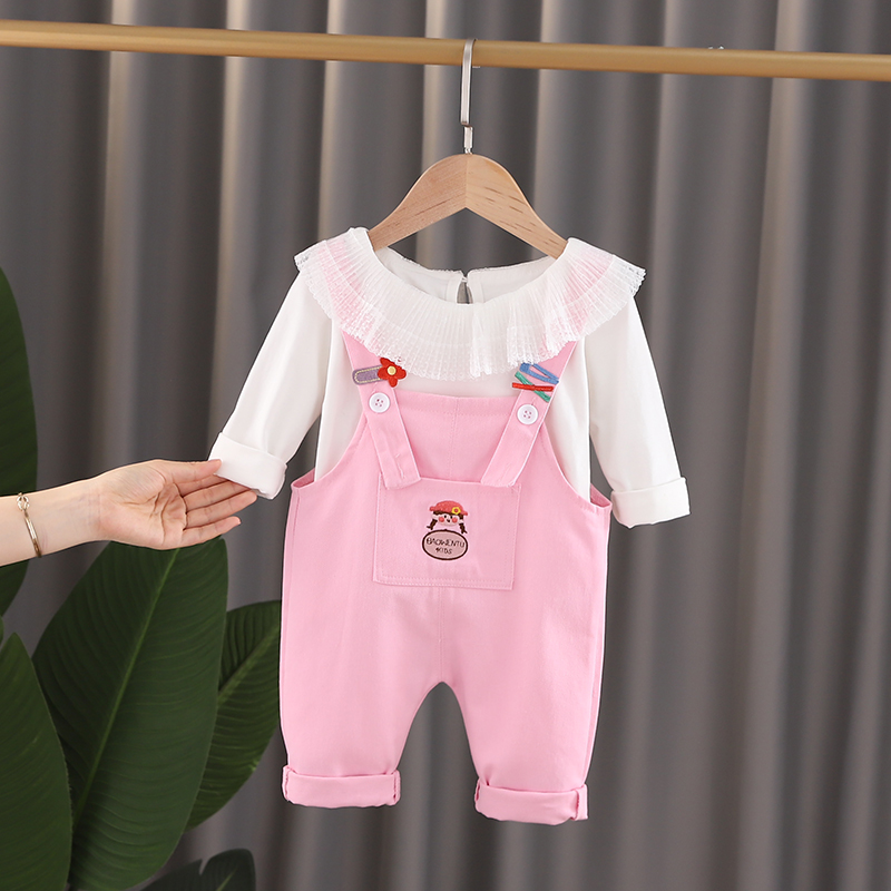 Flower Card Strap Suit PinkBaby girl suit Foreign style spring baby child clothes spring and autumn 1 One 3 year 0 Children's clothes 2 children girl spring clothes