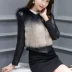 Áo khoác lông nữ ngắn đoạn 2018 mùa đông mới Lông thỏ màu gradient Hàn Quốc mỏng tay áo da mỏng