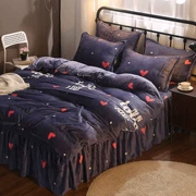 Váy ngủ lông cừu san hô bốn mảnh đơn giản bộ đồ giường gió Falais quilt cover dày mùa đông tấm trải giường