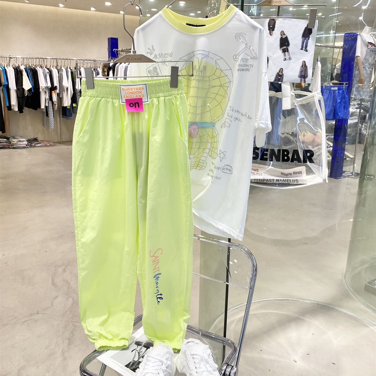 Yellow Casual PantsCAVE Casual pants female 2021 summer new pattern Small label letter Elastic waist Tie one's feet Ninth pants fashion
