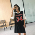 Chenchen mẹ gia đình nạp mùa hè giả hai bóng rổ thể thao gió ngắn tay t-shirt mẹ-trong-pháp luật mẹ dài T-Shirt váy Trang phục dành cho cha mẹ và con