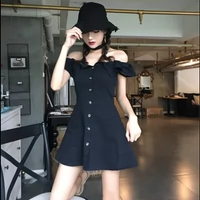 Retro Hồng Kông-hương vị sang trọng mỏng đơn ngực từ cổ áo quây Hồng Kông-phong cách sexy tính khí máy cẩn thận A-line ăn mặc mẫu váy xòe đẹp