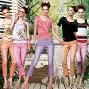 Mùa xuân và mùa hè Slim của phụ nữ trạm Châu Âu sức sống màu lão hóa chín điểm jeans kích thước lớn stretch 2018
